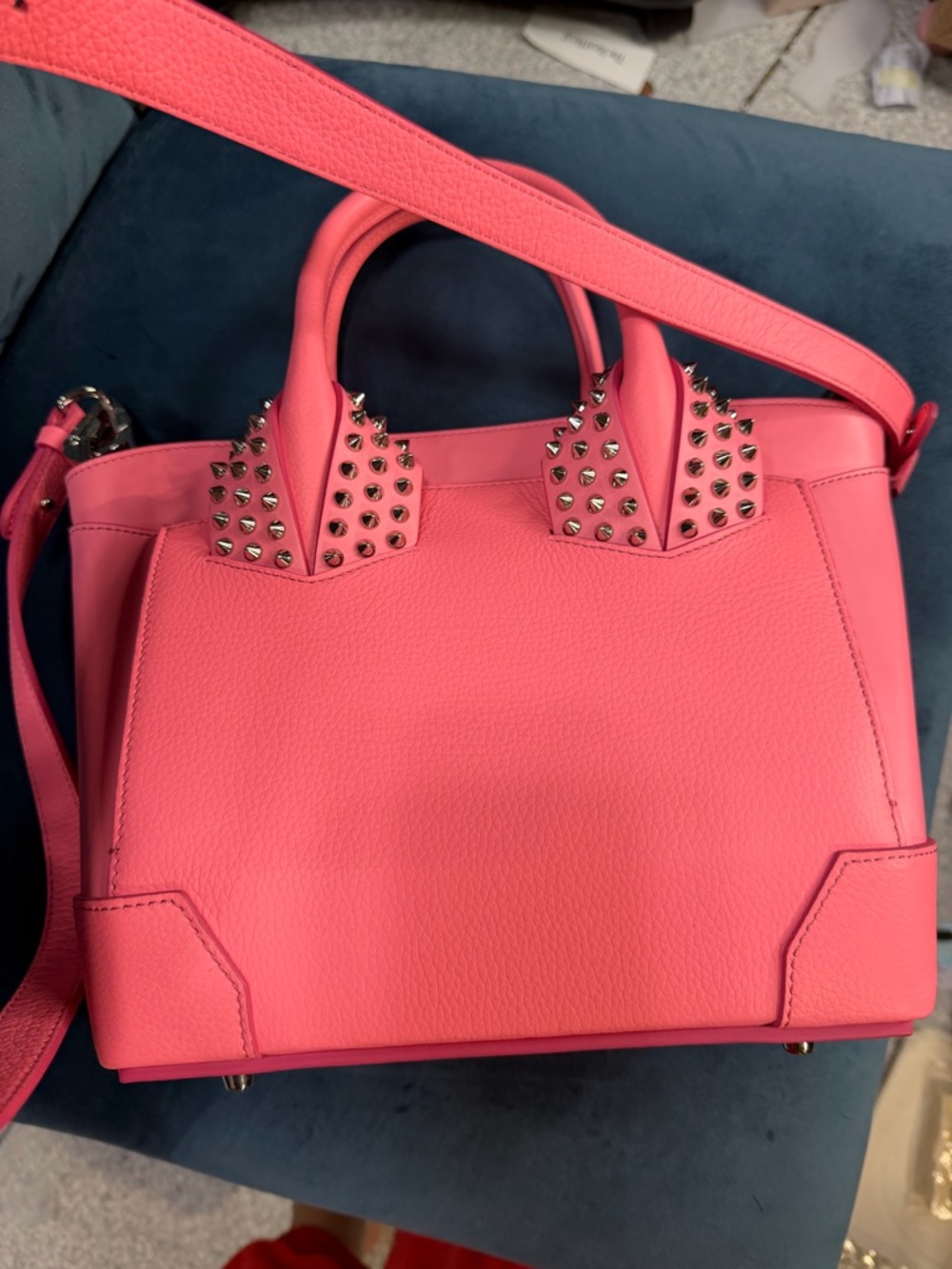 Christian Louboutin Pink Studded Women’s Leather Satchel NEW Full inclusion - Picture 10 of 11